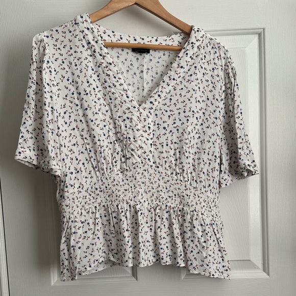 Ann Taylor Tops - Ann Taylor White Floral V-Neck Blouse
